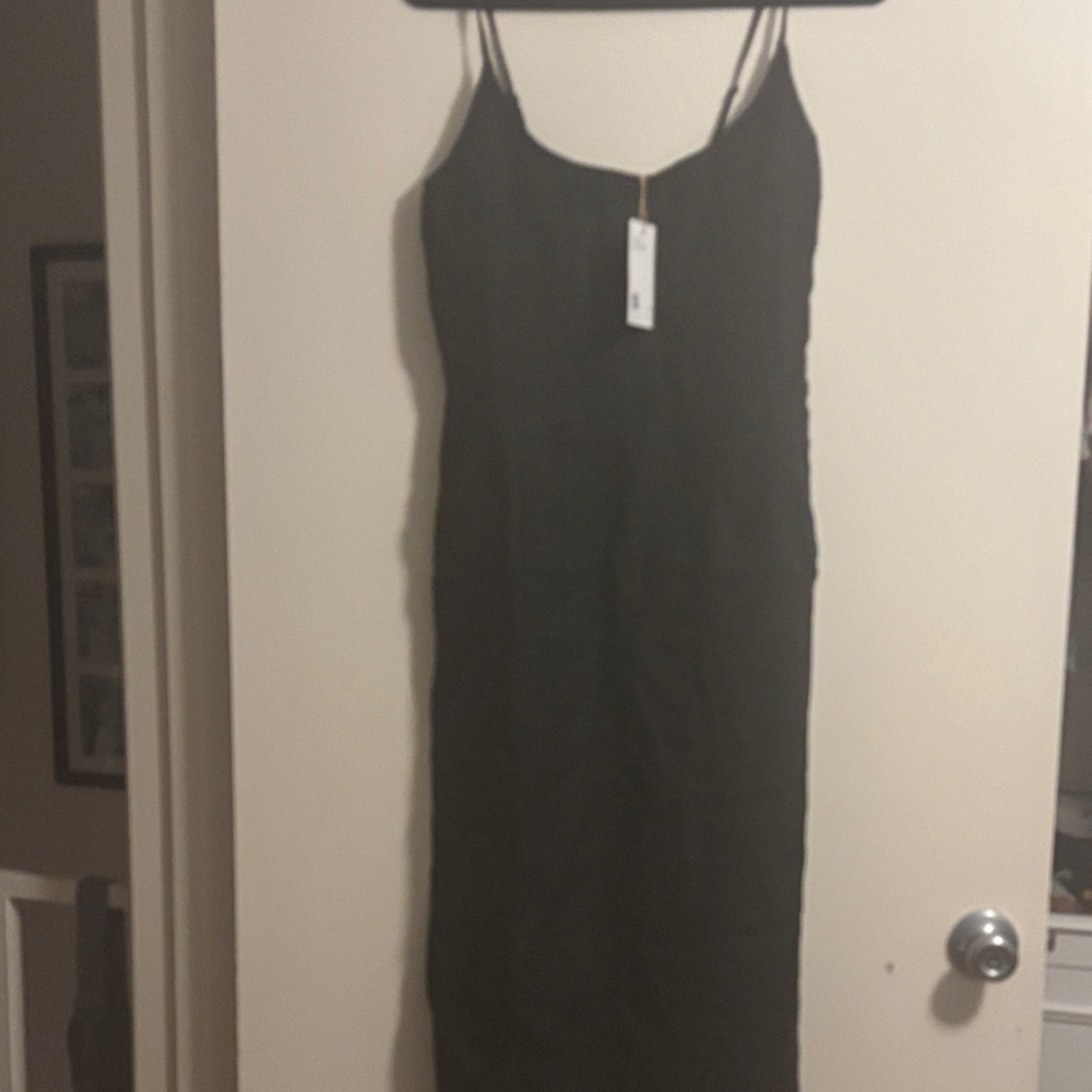 Quince Black Midi Dress with Spaghetti Straps 100% European Linen